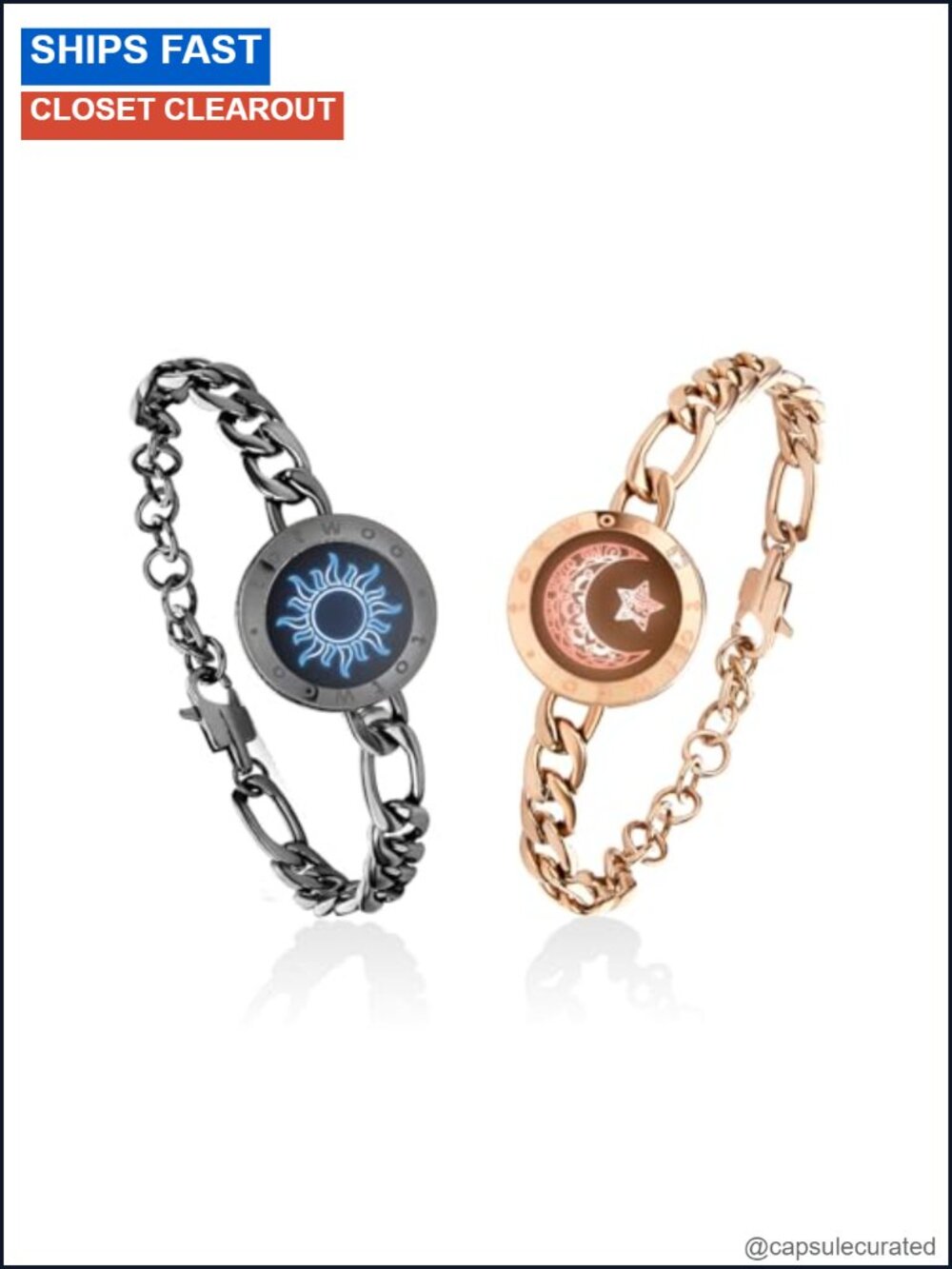 TOTWOO Sun Moon Touch Bracelet Set Smart Jewelry Figaro Chain Adjustable